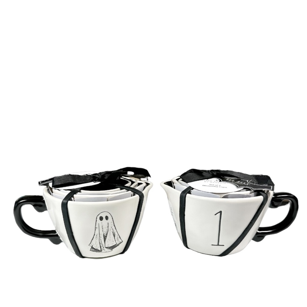 NEW Rae Dunn Teacup HALLOWEEN GHOST, WITCH HAT,RAVEN,CAULDRON Measuring Cup Set